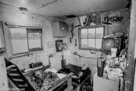 Interior of railroad draw house, Pamlico River, 1987